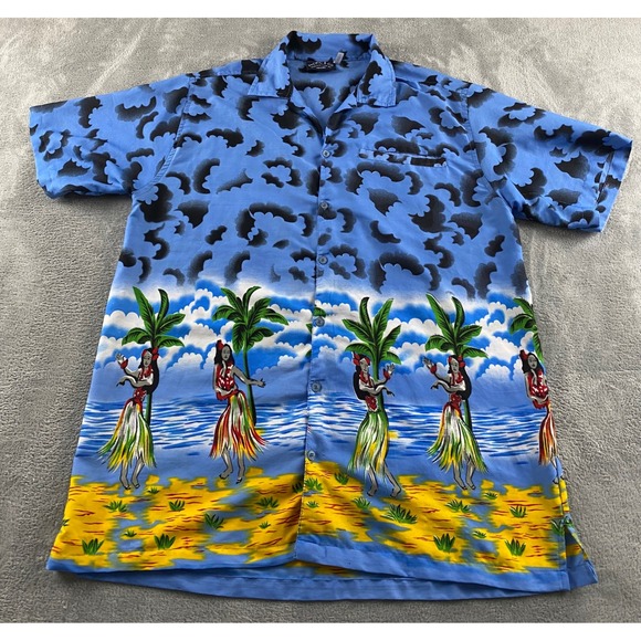 Pacific & Co Other - Pacific‎ & Co Mens Blue Hula Dancer Hawaiian Camp Shirt Short Sleeve Size M